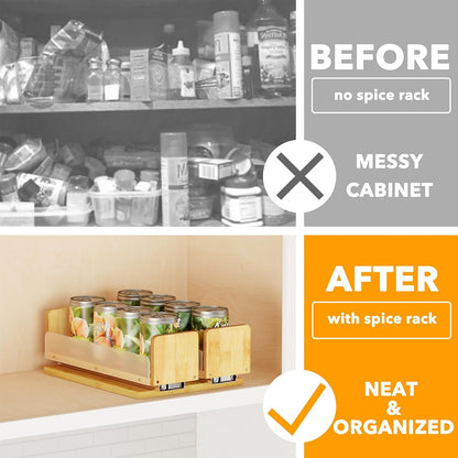 SpaceAid Bamboo Pull Out Spice Rack Organizer for Cabinet, Heavy Duty Slide Out Seasoning Kitchen Pantry Sliding Vertical Organization, 7.6" Wide, 3 Drawers(2" Wide), 2-Tier, Natural