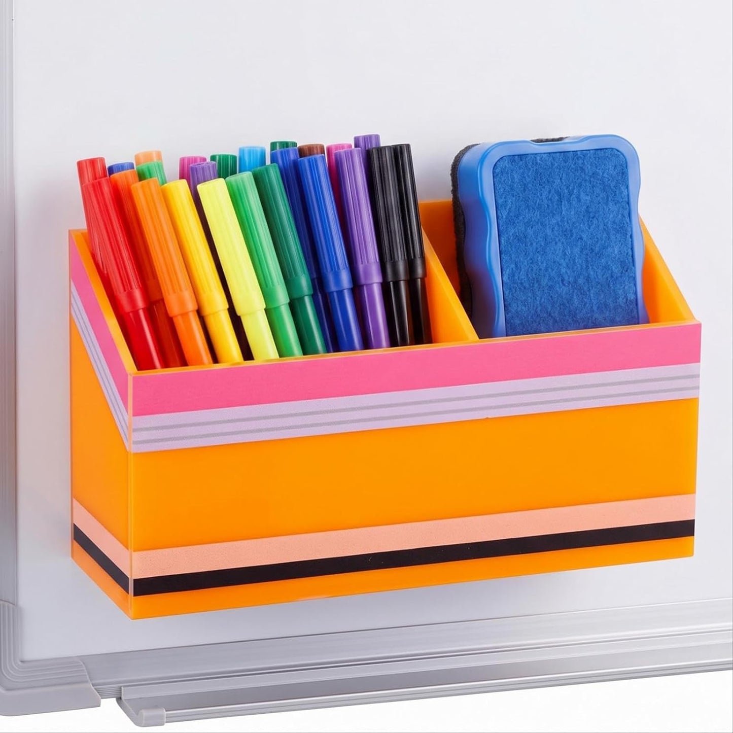 Tenceur Magnetic Dry Erase Marker Holder Acrylic Magnetic Pen Holder Whiteboard Marker Organizer for Whiteboard Fridge Refrigerator Locker Accessories Office Home Pen Storage(Checkered)