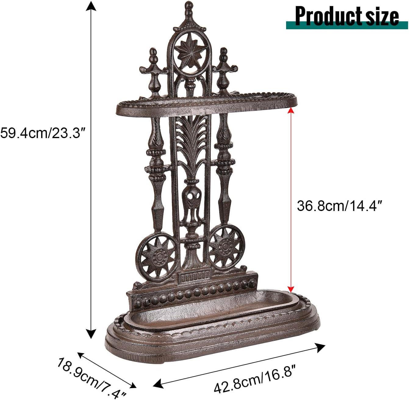 Sungmor Cast Iron Freestanding Umbrella Stand with Detachable Drip Tray | Rustic Umbrella Holder for Entryway,Front Door,Hallway,Outside Porch, Decorative Freestanding Umbrella Rack Organizer