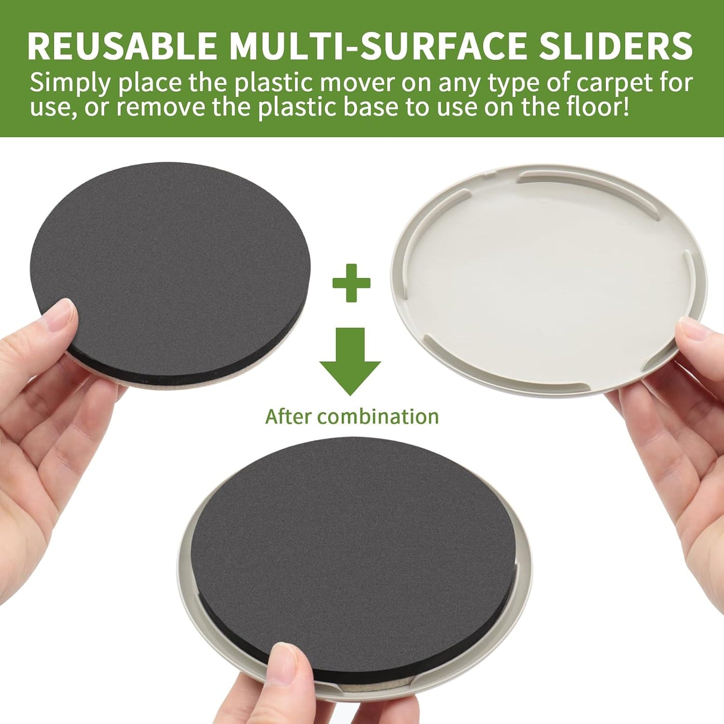 2 in 1 Furniture Sliders, 8 PCS in 3 1/2" or 4", Brown | Furniture Sliders for Hardwood Floors, Furniture Sliders for Carpet, Sliders for Moving Furniture, Furniture Movers Sliders