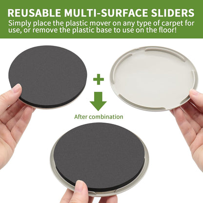 2 in 1 Furniture Sliders, 8 PCS in 3 1/2" or 4", Brown | Furniture Sliders for Hardwood Floors, Furniture Sliders for Carpet, Sliders for Moving Furniture, Furniture Movers Sliders