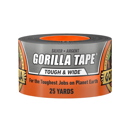 Gorilla Tough & Wide Heavy Duty Duct Tape, Black, 2.88" x 25 yd, 1-Pack | Weather Resistant, Indoor & Outdoor Use, Double-Thick Adhesive, Reinforced Backing, Hand-Tearable