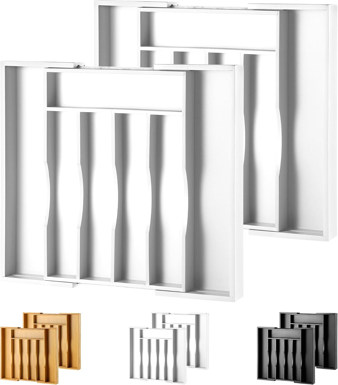 Expandable Bamboo Kitchen Drawer Organizer for Cutlery and Utensils, Adjustable Bamboo Wood Cutlery Tray in Drawer for Flatware and Silverware in Kitchen, (Natural)