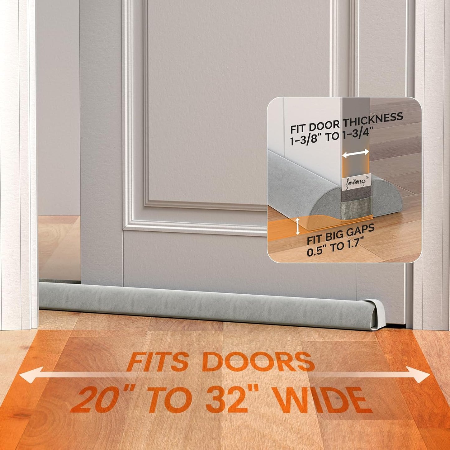 fowong Door Draft Stopper 36" Adjustable Under Door Draft Stopper Soundproofing 30 Inch to 36 Inch Triangle Noise Blocker Seal Large Gap up to 1.7", Easy to Install Grey