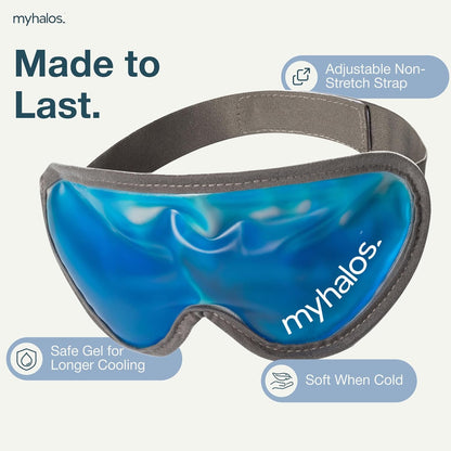 MyHalos Cooling Gel Eye Mask, Cold Ice Pack for Puffy Eyes & Dark Circles | Instant Relief for Puffy Eyes & Dark Circles, Reusable Gel Beads, Soothes Headaches & Sinus Pain, Flexible Fit, Freezer Safe