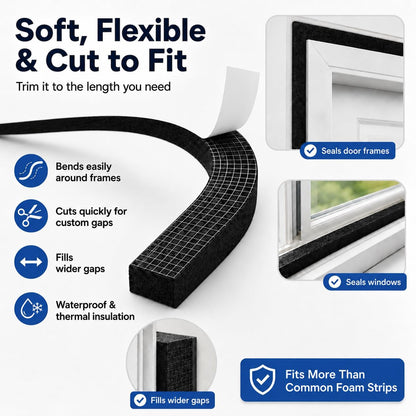 33FT EVA Foam Weather Stripping Door Seal, Self-Adhesive Weatherstrip AC Foam Tape for Door Frame, Window Gaps, Soundproof Insulation