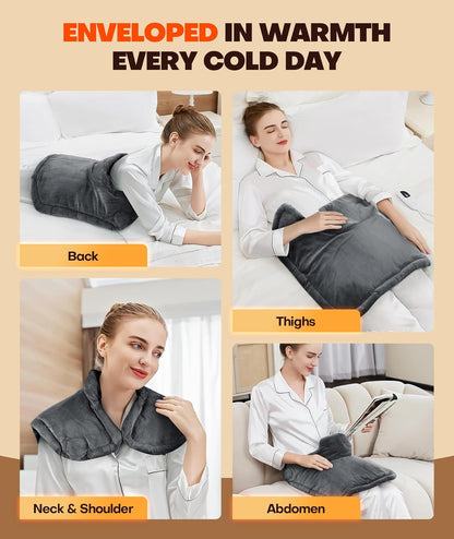 Graphene-Infused 1Min Fast Heating Pad, Deeper Muscle Relief Weighted Heating Pads for Neck and Shoulders and Back, Heated Wrap with 6 Heat Options 4 Auto Timer, Surprise for Men Women Mom Christmas