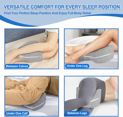 Knee Pillow for Side Sleepers Leg Memory Foam Pillow Side Sleeping Soothing Relief for Back, HIPS, Knees, Joints, Nerves and Muscle Discomfort Relief (Grey, Small)