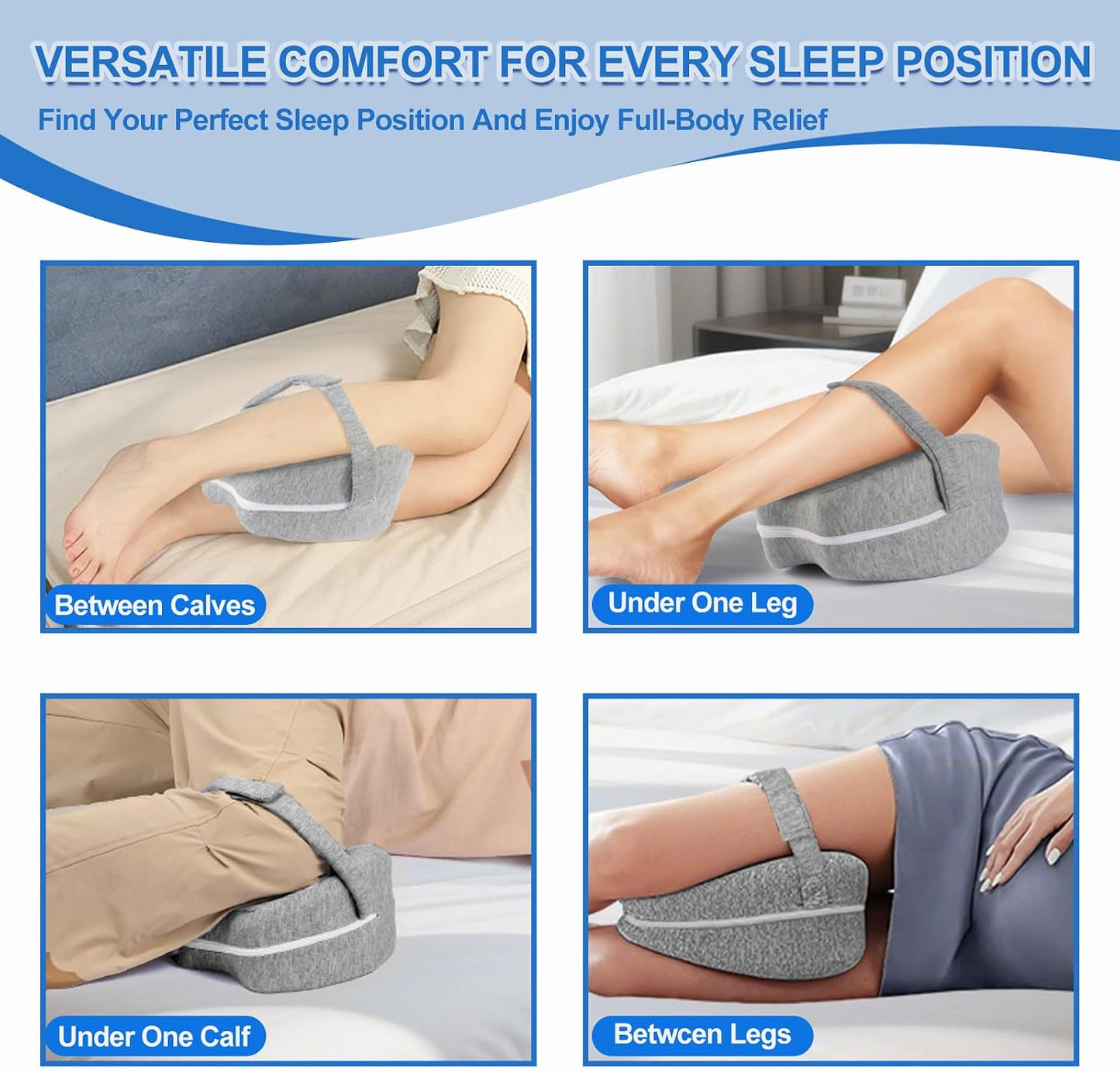 Knee Pillow for Side Sleepers Leg Memory Foam Pillow Side Sleeping Soothing Relief for Back, HIPS, Knees, Joints, Nerves and Muscle Discomfort Relief (Grey, Small)