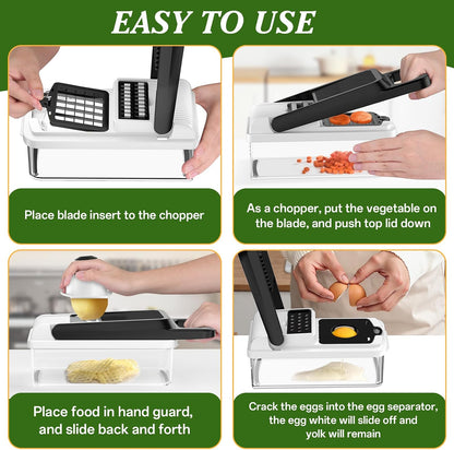 HomeHacks Vegetable Chopper Vegetable Cutter, 12 in 1 Kitchen Gadget, Dicer, Slicer, Onion Cutter, Salad, Cheese Grater & Egg Separator - Multi-Functional Veggie Chopper Lid with Handle (Green)