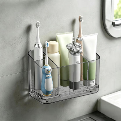 2-Slot Electric Toothbrush Holder Wall & Counter, No-Drill | Self-adhesive waterproof, Drainage holes, Keeps dry, Fits counter/wall, For bathroom vanity,, Small Size