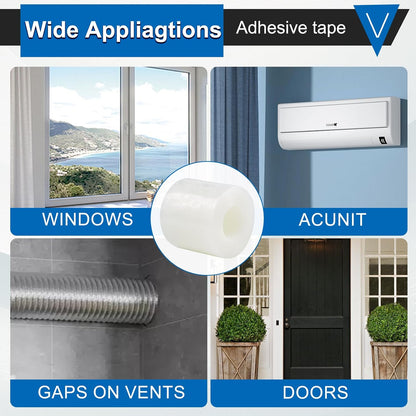 Window Weather Sealing Tape 2 Inch x 33 FT Weather Stripping Residue-Free Clear Window Draft Isolation Sealing Film Caulk Tape for Doors and Shower Glass Gaps Bathroom