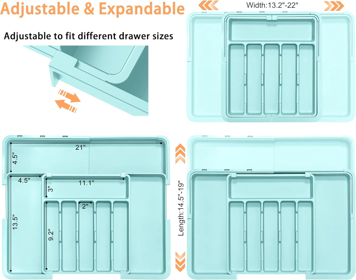 Large Silverware Drawer Organizer Expandable Kitchen Utensil Organizer BPA Free Flatware Cutlery Holder Tray Adjustable Plastic Drawer Divider Storage for Forks Knives 6-9 Slots White