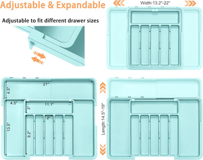 Large Silverware Drawer Organizer Expandable Kitchen Utensil Organizer BPA Free Flatware Cutlery Holder Tray Adjustable Plastic Drawer Divider Storage for Forks Knives 6-9 Slots White