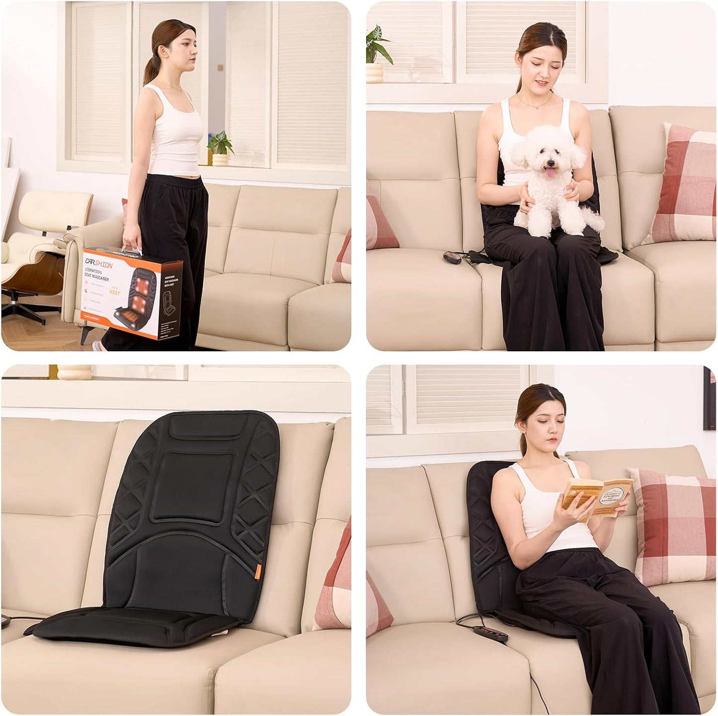 CARSHION 10 Vibrating Massage Nodes Back Massager Chair Pad for Pain Relief | Home Office Use