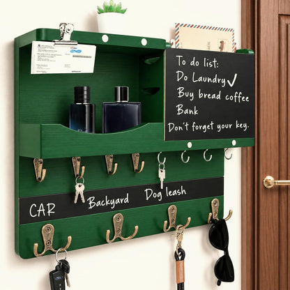 Key Holder for Wall Mount with Shelf and Mail Organizer, Key and Mail Holder with 16 Hooks, Farmhouse Entryway Organizer, Home Decor Rack (Pine Wood, White Washed)