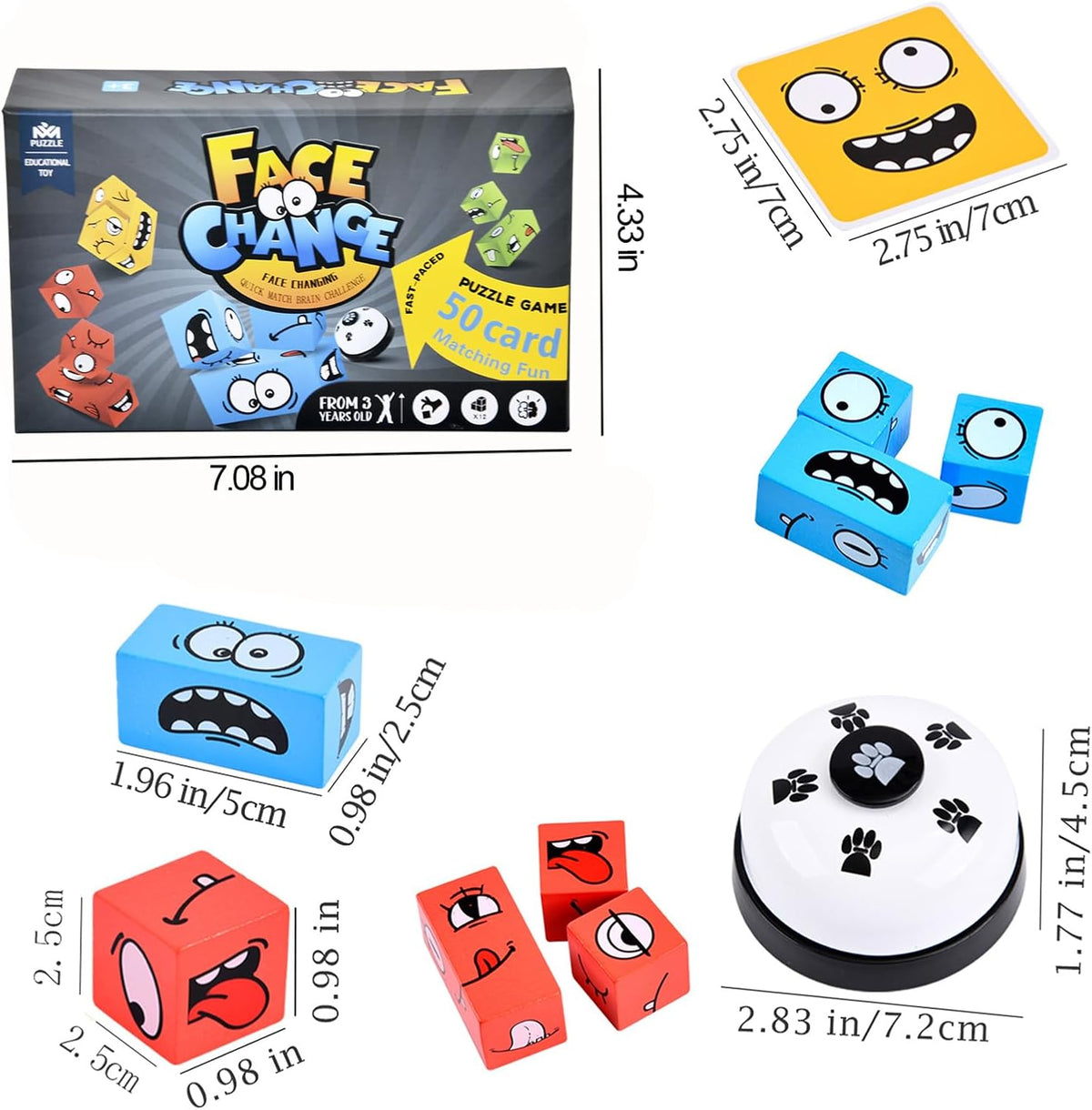 Wooden Face Changing Magic Cube Building Blocks Game Matching Expression Puzzle Toy Board Games for Family Night, Match Puzzles Geometric Educational Toys for Kids and Adults