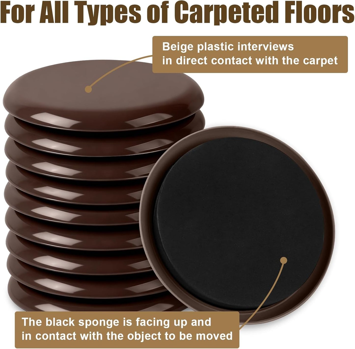 10PCS Furniture Sliders, 3 1/2" Furniture Sliders for Hardwood Floors, Reusable for Carpet, Heavy Duty Furniture Movers Sliders, Carpet, Floor Protectors (Beige)