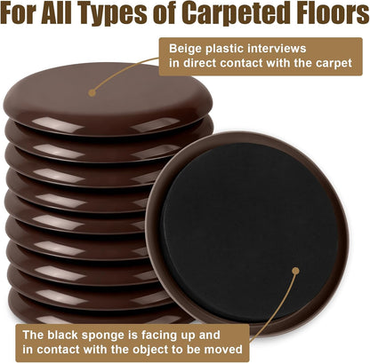 10PCS Furniture Sliders, 3 1/2" Furniture Sliders for Hardwood Floors, Reusable for Carpet, Heavy Duty Furniture Movers Sliders, Carpet, Floor Protectors (Beige)