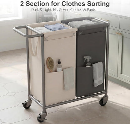 Heybly 3-Section Laundry Sorter Hamper,Rolling Laundry Hamper with Removable Bags – Heavy-Duty Laundry Sorter Cart with Wheels for Dirty Clothes, 40.2 x 15.4 x 33.1 Inches HLH024P03
