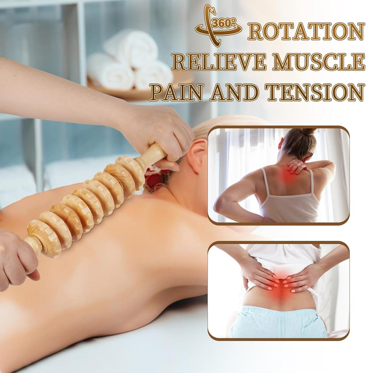 Liitrton Manual Wooden Massage Roller Stick for Muscle Relief, 11-Wheel