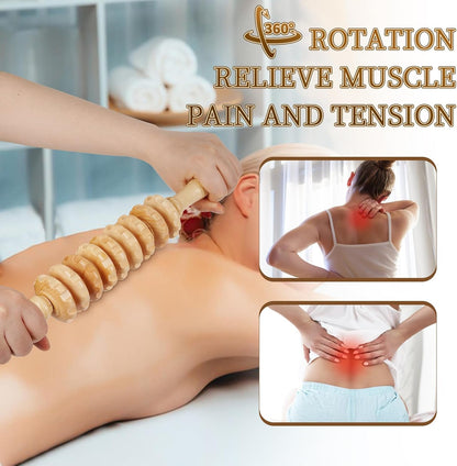 Liitrton Manual Wooden Massage Roller Stick for Muscle Relief, 11-Wheel