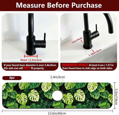 2 Pcs Kitchen Sink Splash Guard Faucet Mat Wood Grain Pattern Faucet Mat for Sinks Natural Wood Color Absorbing Drying Mats for Kitchen Bathroom, 23.6x5.5inch