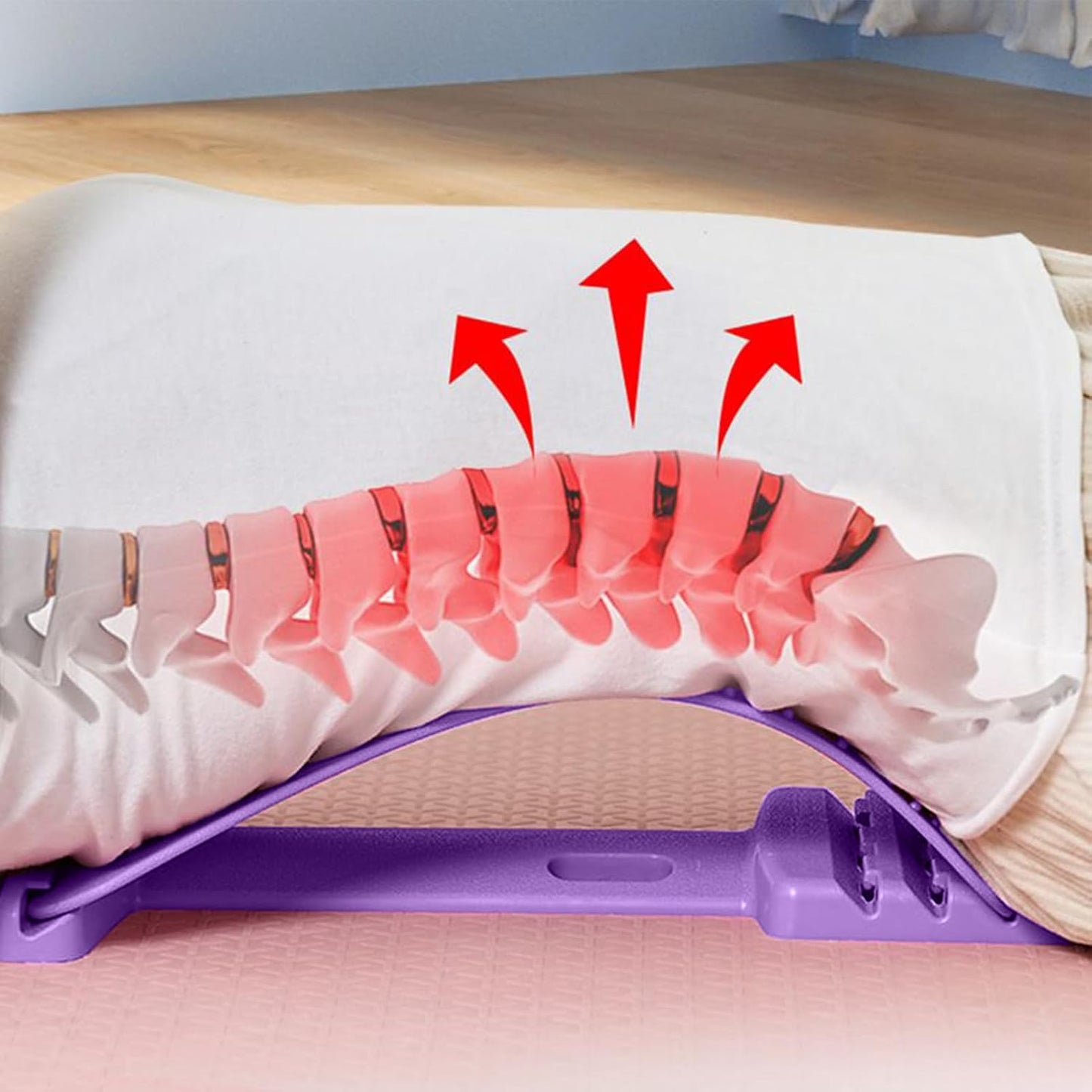 Lumbar Traction Device - Adjustable Spine Support Board, 4 Height Options, Massager, Curved Stretch Pad | Back Alignment Tool, Neck Relaxer, Daily Training Accessory, Office Desk
