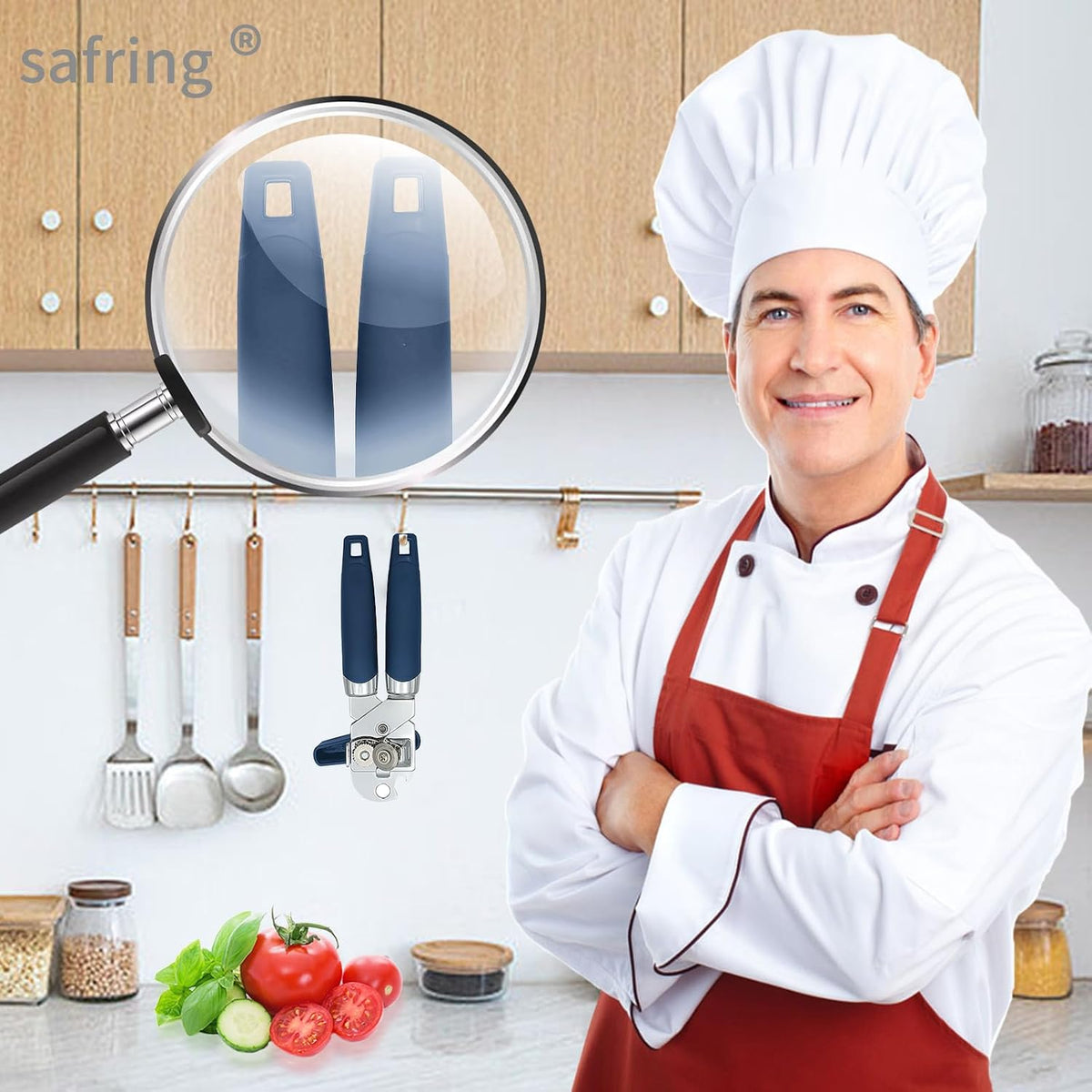 Safring Can Opener Manual, Handheld Strong Heavy Duty Stainless Steel Can Opener, Comfortable Handle, Sharp Blade Smooth Edge, Can Openers with Multifunctional Bottle Opener