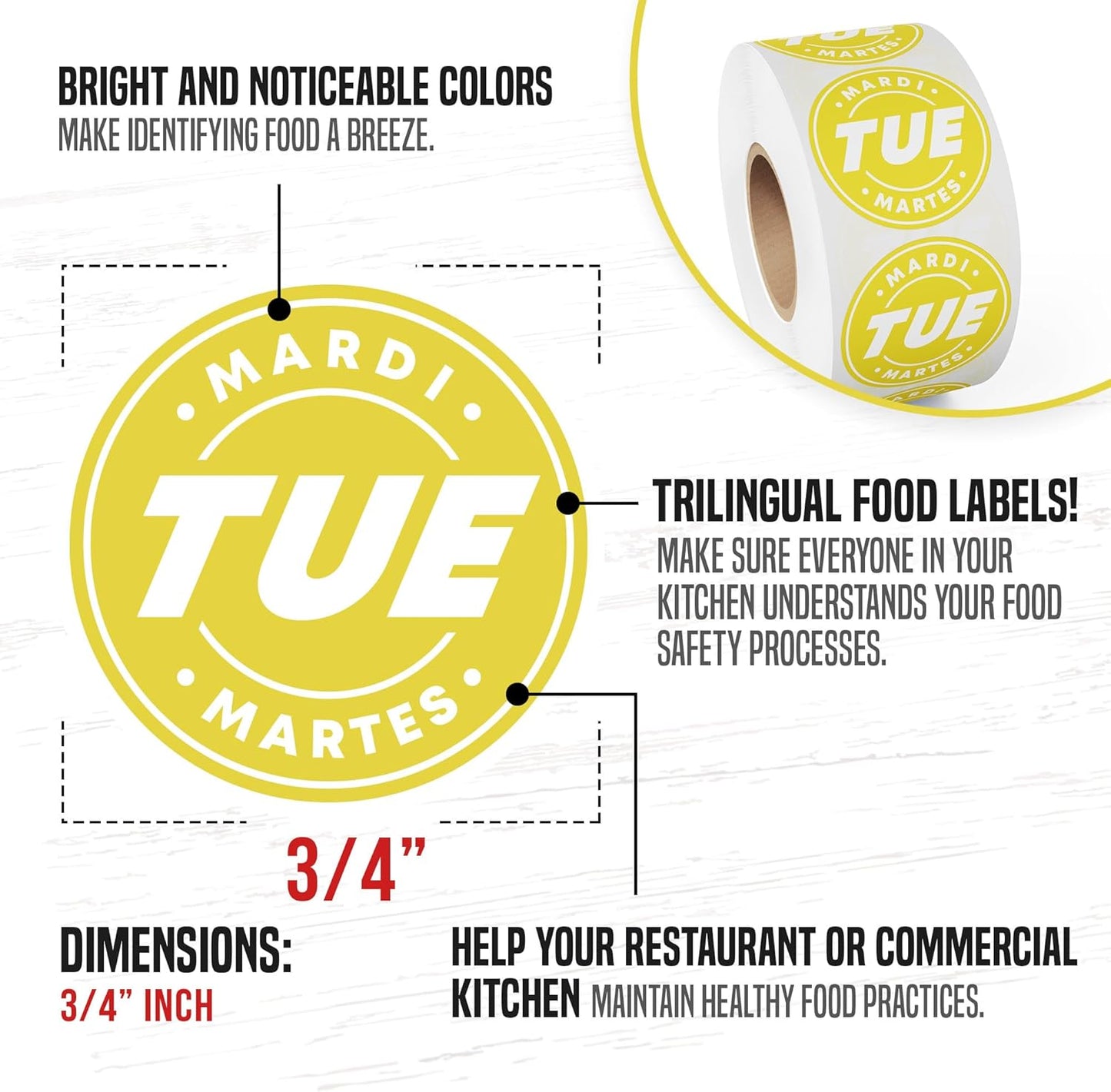 Day of Week Labels for Restaurant, 7000 Day Dots, Food Date Stickers 3/4 in