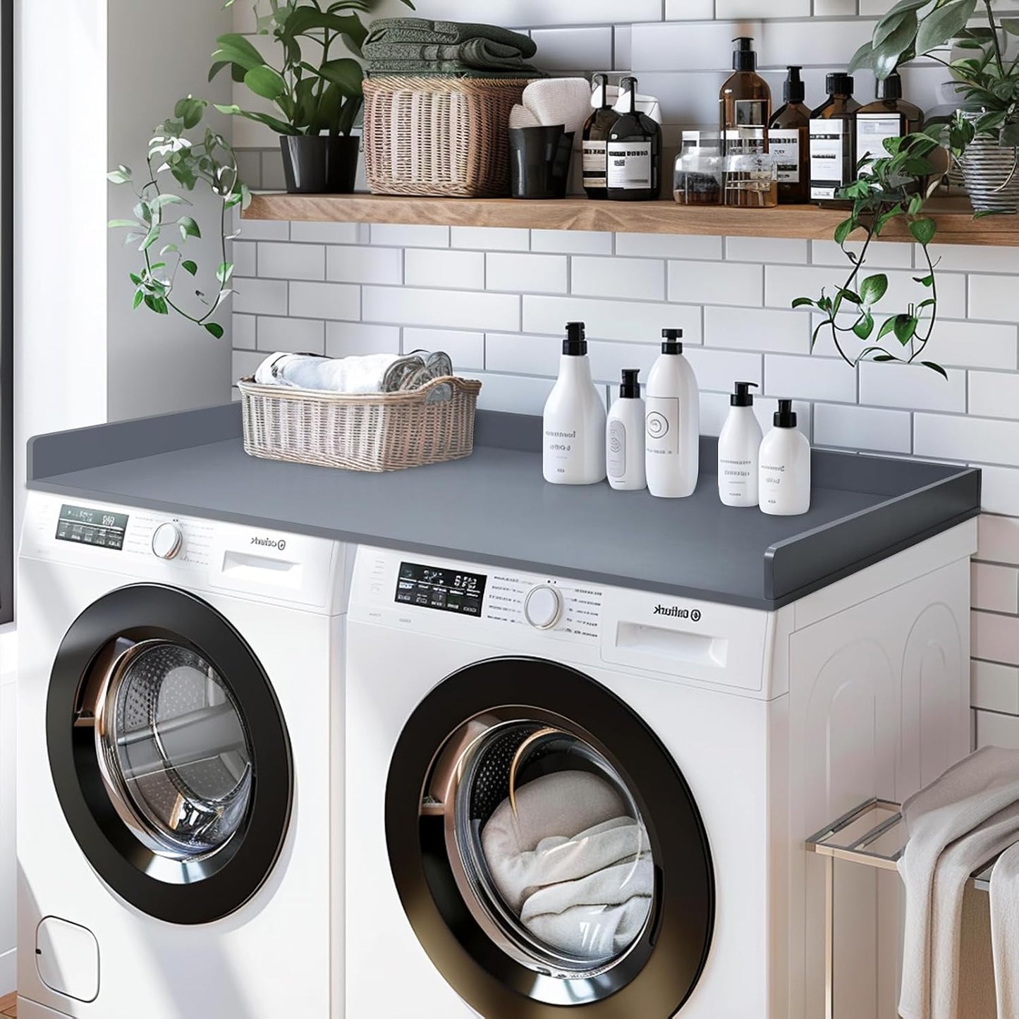 Gashell Washer Dryer Countertop, 27.5" x 54" Bamboo Washer and Dryer Countertop for Laundry Room Organization(Retro Brown)