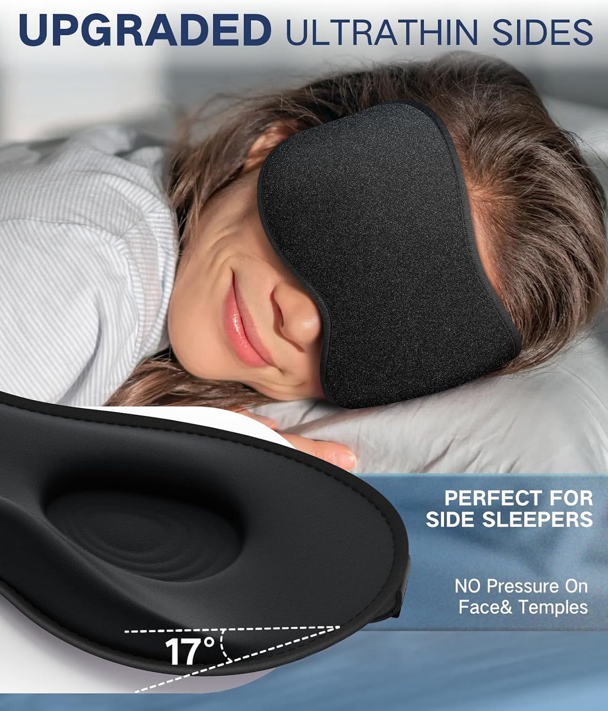 Vynix® Sleep Mask for Men Women-Eye Masks for Side Sleepers, 3D Contoured Night Blindfold 100% Blockout Pressure-Free, Soft Lightweight Breathable Eye Cover Shade Sleeping for Airplane, Travel, Black