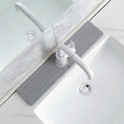 Diatomite Faucet Mat for Kitchen Sink, Quick-Dry Stone-Like Sink Mat, Flat Lay Absorbent Countertop Drying Mat for Faucet Area, Hard Diatomite Mat, Gray, 23.6 x 4 in
