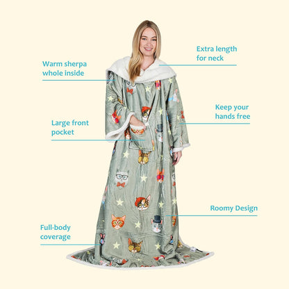 Catalonia Sherpa Wearable Blanket with Sleeves and Pocket for Adults