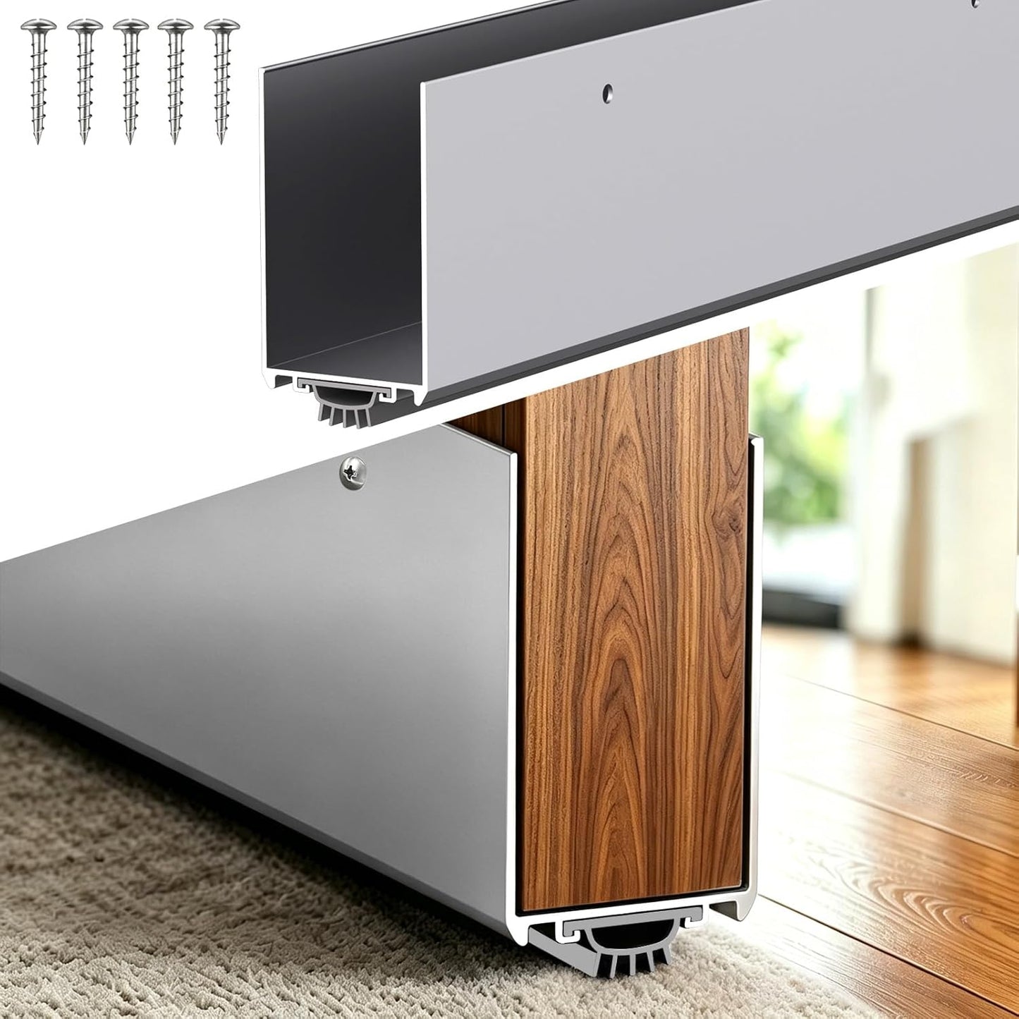 36" Metal Door Sweep with Kick Plate for 1-3/4" Thick Standard Exterior Doors, Aluminum and Vinyl U-Shape Screw-on Draft Stopper for Bottom, Blocks Dust, Insects & Drafts Saves Energy(Black)