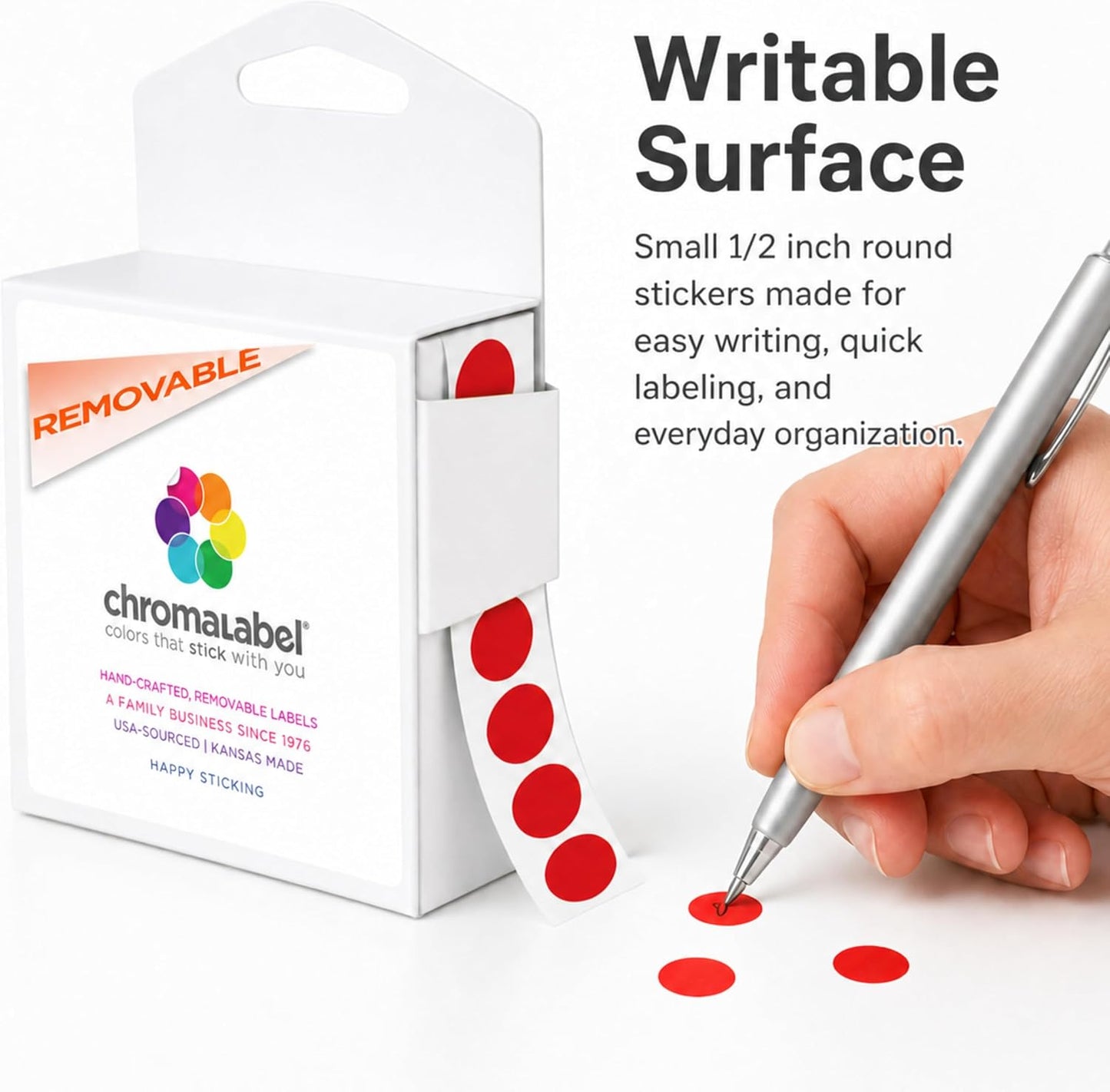 Removable Green Dot Stickers, 1/2 Inch, 1000/Box | Inventory Circle Labels with Removable Adhesive for Offices, Classrooms, Food Service, and Medical Settings. Made in USA