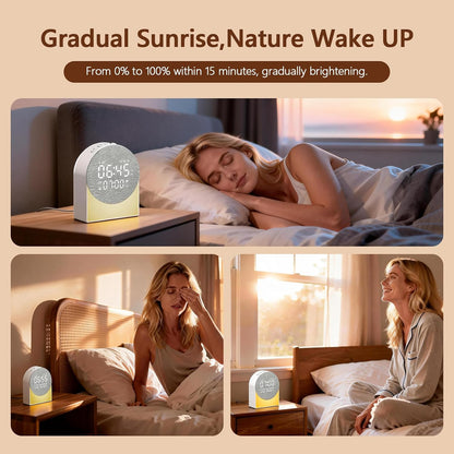 Sunrise Alarm Clock White Noise Sound Machine Night Light, Sound Machine with Speakers Bluetooth Wireless Timer Digital Alarm Clock Rechargeable LED Night Lights for Bedroom Decor Birthday Gift