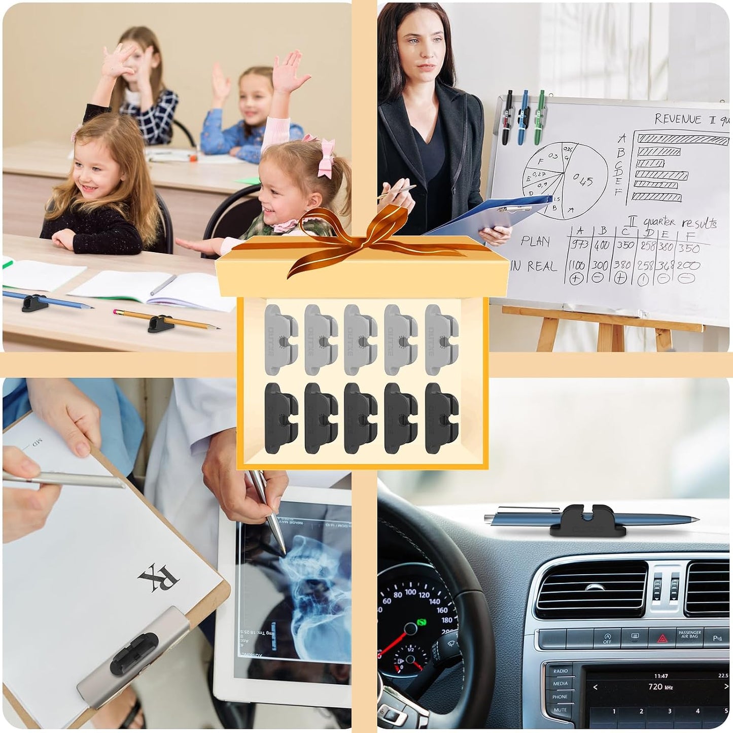 OUTXE 6-Pack Magnetic & Adhesive Pen Holder with Dual Slots - Easy Organize & Access Pencil, Pen, Marker- Perfect for Desk, Wall, Refrigerator, Whiteboard, Clipboard | Easy Organize & Access Pencil, Pen, Marker- Perfect for Desk, Wall, Refrigerator,