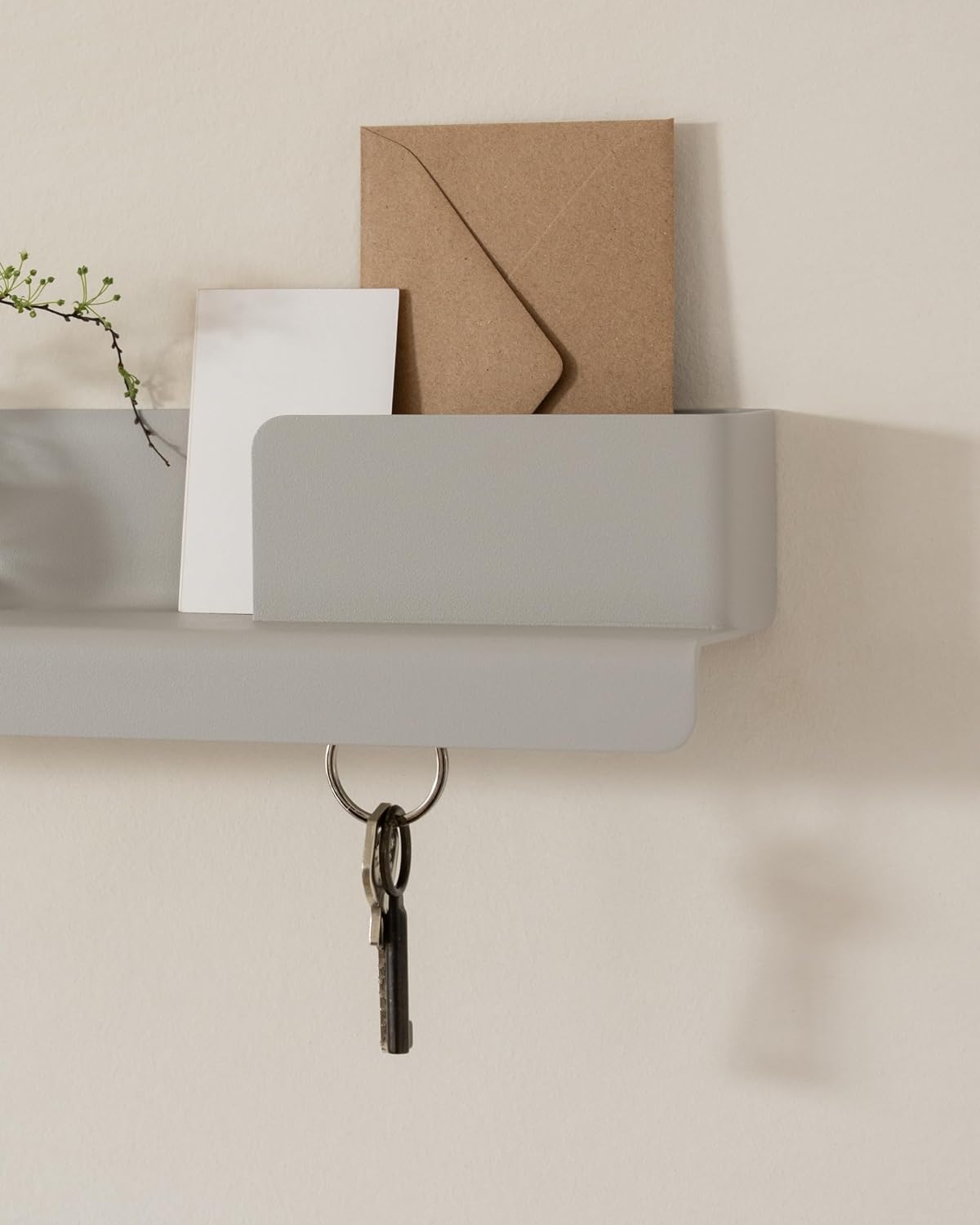 Kazai. Key Holder for Wall 'Holmsen' | Minimalist Key Hooks Design from Berlin | Modern Key Hanger with Metal Shelf | Key Hook Wall Mounted as Hallway Furniture | Sand Taupe