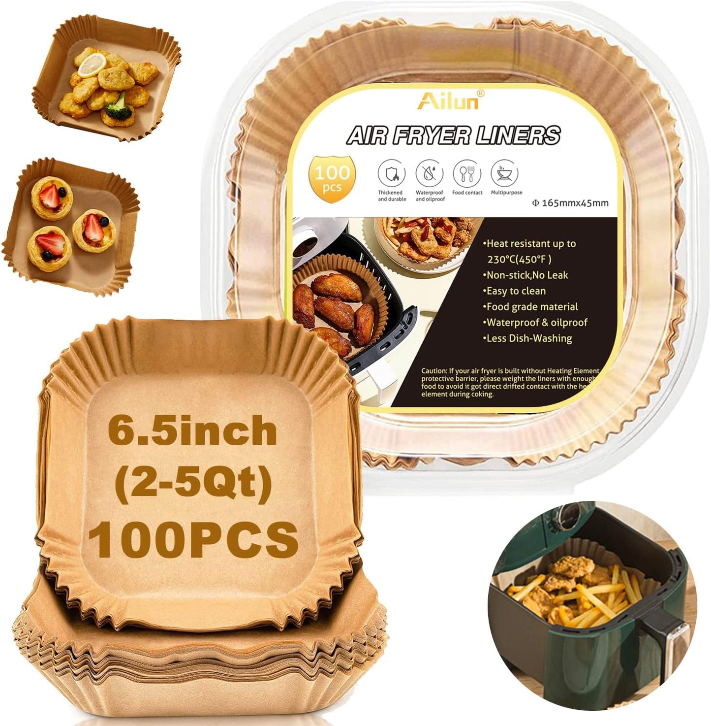 Ailun 100PCS Air Fryer Paper Liners 8 Inch,for 5-8 QT Air Fryer | Oil Resistant, Disposable Food Grade, Free of Bleach Paper, Round, Non-Stick Parchment Paper, Baking, Roasting, Microwave