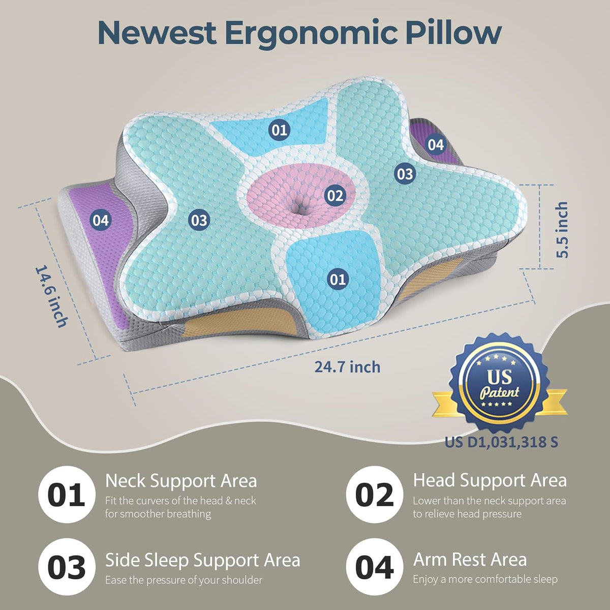 Cervical Pillow for Neck Pain Relief, Ergonomic Neck Pillow for Sleeping, Contour Side Sleeper Pillow for Neck Support, Orthopedic Cooling Memory Foam Pillows for Back Stomach Sleepers (Blue)