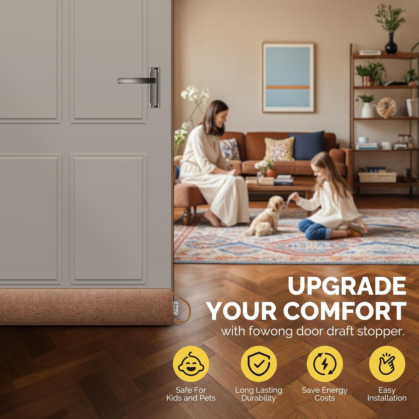 fowong 32" Door Draft Stopper, Weighted Under Door Noise Stopper, Oatmeal | Weighted Fabric Blocks Drafts, Dust & Light, Great for Interior Doors to Help Reduce Noise and Improve Comfort