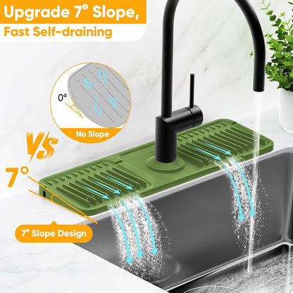24'' Longer Faucet Mat for Kitchen Sink Splash Guard[7° Slope Fast Self-draining][Snap Lock Fit]Kitchen Sink Faucet Mat Splash Guard Kitchen Sink Area Water Splash Guard Behind Faucet Draining Mat