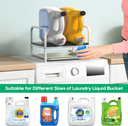 Laundry Detergent Holder Stand, Liquid Detergent Dispenser Shelf Organizer with Cleanable Drip Tray, Liquid Holder Stand Catcher for Laundry Room Organization and Storage (Flat-BlackWhite)