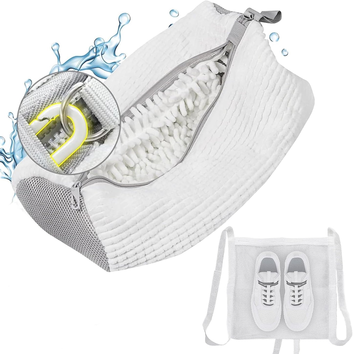 Shoe Washing Machine Bag, Shoe Laundry Bag for Washer and Dryer | 2 Pack Shoe Cleaning Bag for Sneakers & Tennis Shoes, XXL Size, Shoe Protection, Dry Bags, Zipper Hook, Travel & Dorm Storage