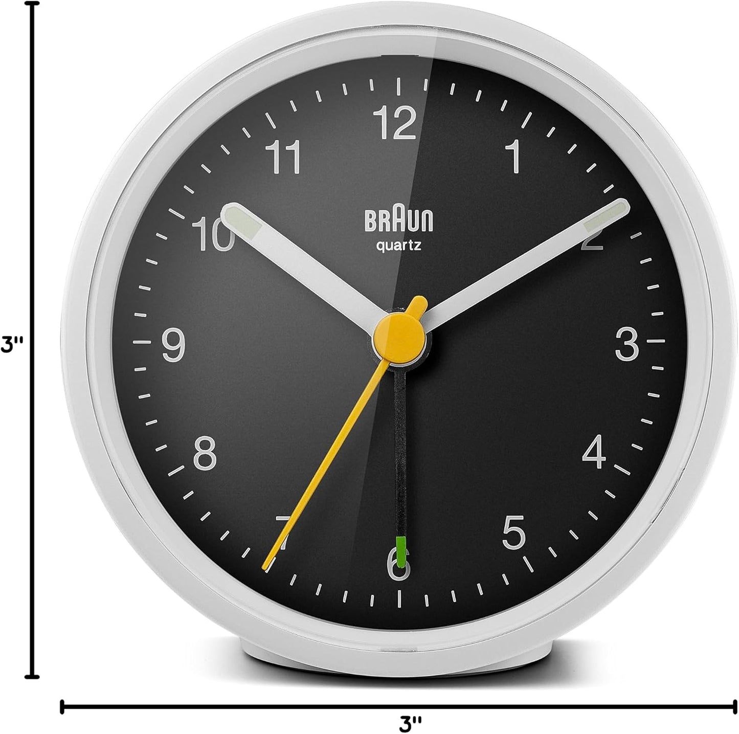 Braun Classic Analogue Alarm Clock with Snooze and Light, Quiet Quartz Movement, Crescendo Beep Alarm in White, Model BC12W.