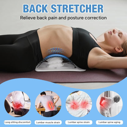 Back Stretcher for Lower Back, Pneumatic Adjustable Lumbar Support Board with 10 Magnets and 90 Massage Points, Daily Back Stretching Device for Home, Office, Yoga and Travel