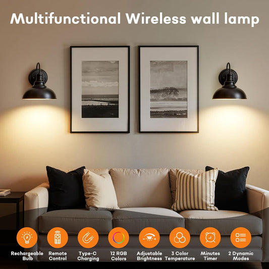 Lightess Black Rechargeable Battery Operated Wall Sconces Set of 2