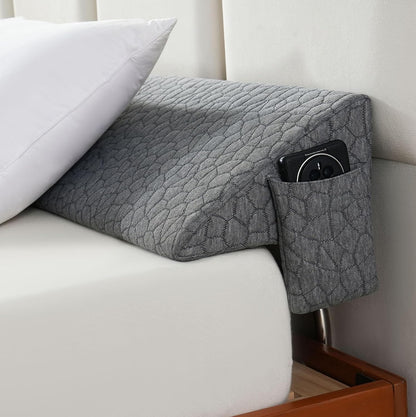 Patented Bed Wedge Pillow for Headboard Gap, Filler Between Mattress Gaps (0-7"), Comfortable Supportive High Density Cushioned Foam Pillows, Stay in Place Gripping Dots, King Soft Gray (76"x10"x6")