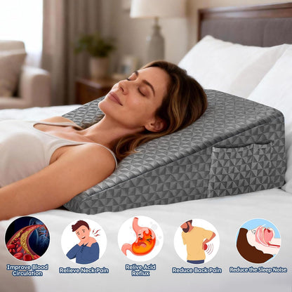 8" Leg Elevation Pillow, Memory Foam Wedge Pillow for Leg & Knee Support | Knee, Hip & Ankle Support. Elevates Legs For Comfortable Sleeping, Resting, And Recovery With A Supportive Wedge Shape.